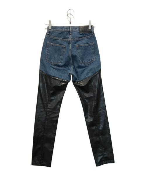 JOHN LAWRENCE SULLIVAN（ジョン ローレンス サリバン）JOHN LAWRENCE SULLIVAN (ジョン ローレンス サリバン) ヴィーガンレザーバイカラーパンツ インディゴ×ブラック サイズ:Sの古着・服飾アイテム