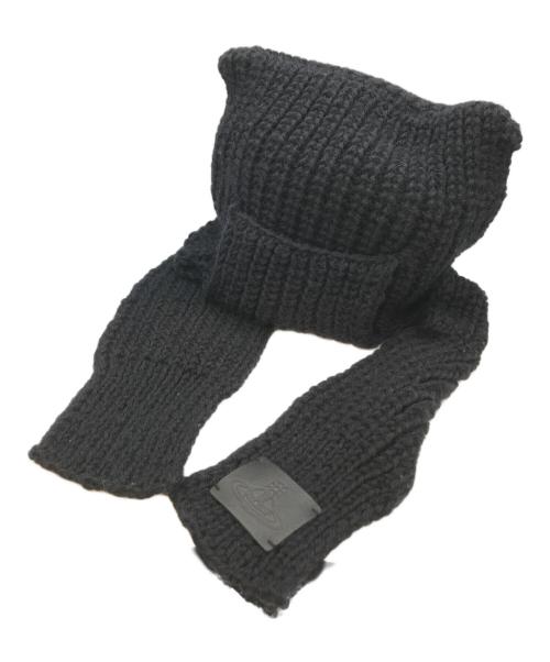Vivienne Westwood（ヴィヴィアンウエストウッド）Vivienne Westwood (ヴィヴィアンウエストウッド) キャットイヤーフラップニットキャップ ブラックの古着・服飾アイテム