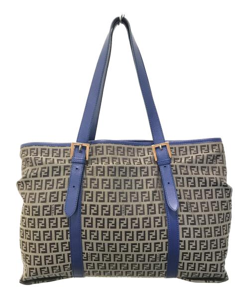 FENDI（フェンディ）FENDI (フェンディ) ズッキーノ柄トートバッグ　8BH238 ブルー×ベージュの古着・服飾アイテム