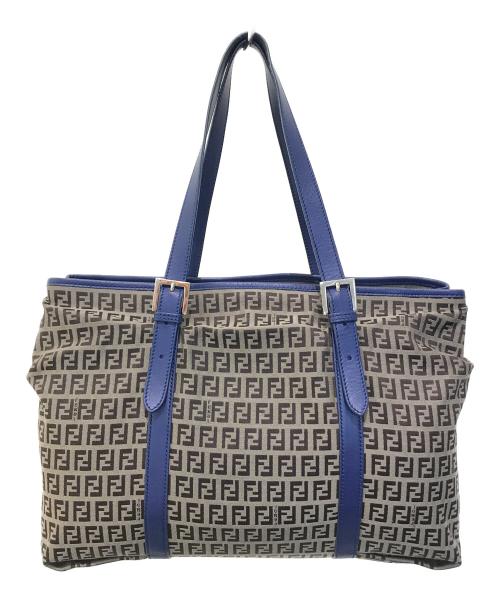 FENDI（フェンディ）FENDI (フェンディ) ズッキーノ柄トートバッグ　8BH238 ブルー×ベージュの古着・服飾アイテム
