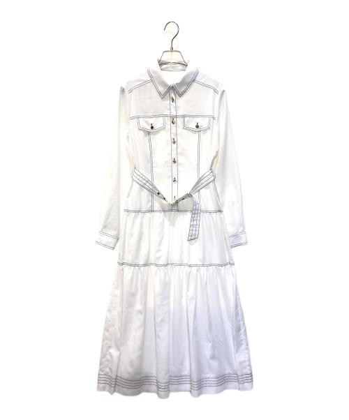 Diagram（ダイアグラム）Diagram (ダイアグラム) 配色ステッチシャツワンピース金釦 ベルト ホワイト サイズ:38の古着・服飾アイテム
