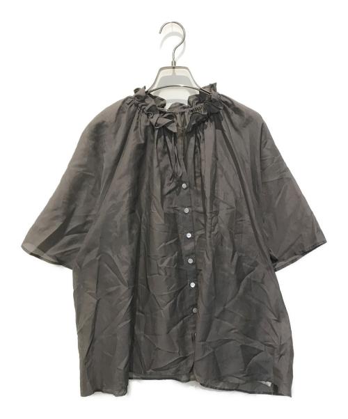 SLOBE IENA（スローブ イエナ）SLOBE IENA (スローブ イエナ) シルク混フリルカラー5分袖ブラウス ブラウン サイズ:FREE 未使用品の古着・服飾アイテム