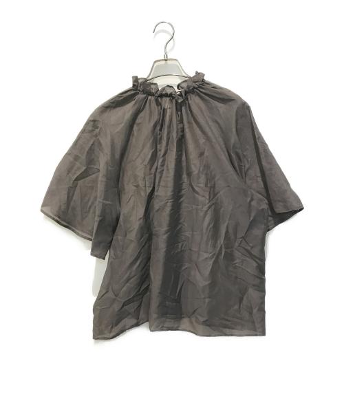 SLOBE IENA（スローブ イエナ）SLOBE IENA (スローブ イエナ) シルク混フリルカラー5分袖ブラウス ブラウン サイズ:FREE 未使用品の古着・服飾アイテム