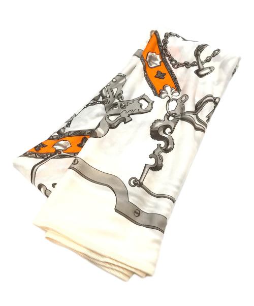 HERMES（エルメス）HERMES (エルメス) カレ90 MORS GOURMETTES シルクジャージ ホワイトの古着・服飾アイテム