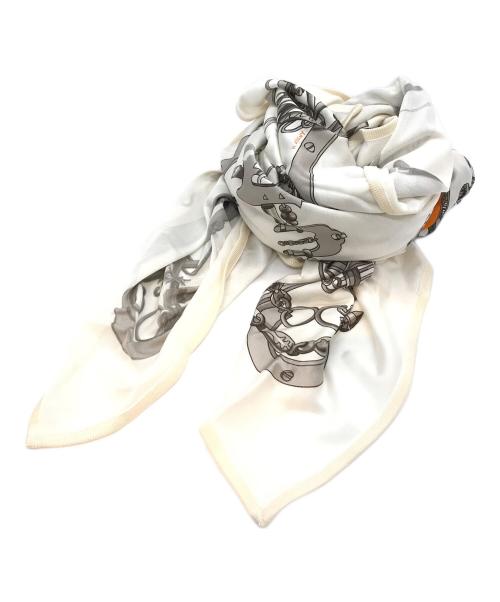 HERMES（エルメス）HERMES (エルメス) カレ90 MORS GOURMETTES シルクジャージ ホワイトの古着・服飾アイテム