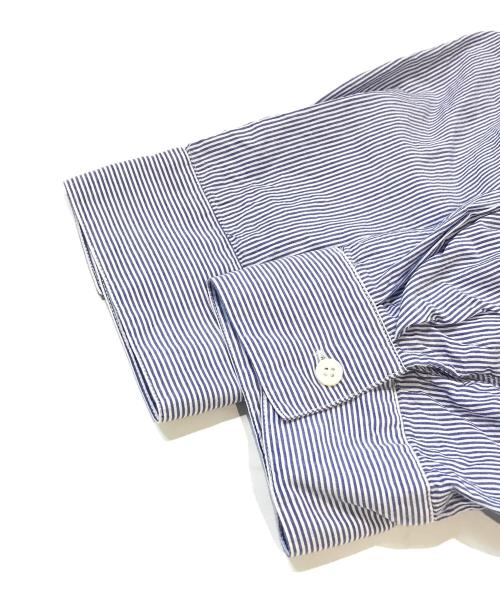 SHIPS any（シップスエニィ）SHIPS any (シップスエニィ) ストライプ フリル Vネック ハーフスリーブ ブラウス スカイブルー サイズ:Fの古着・服飾アイテム