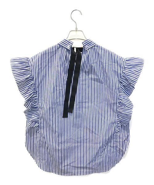 NOLLEY'S（ノーリーズ）NOLLEY'S (ノーリース) グログランリボン付き肩フリルブラウス　E18313 ブルー サイズ:38の古着・服飾アイテム