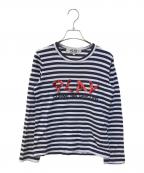 PLAY COMME des GARCONSプレイコムデギャルソン）の古着「スパンコールロゴボーダーカットソー」｜ネイビー