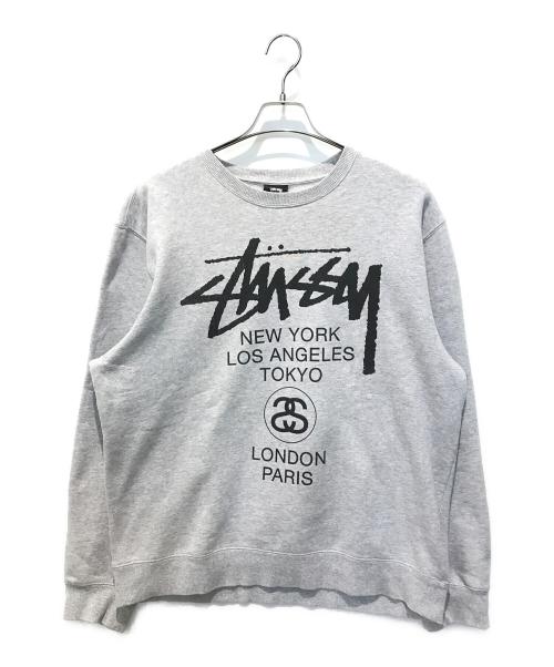 stussy（ステューシー）stussy (ステューシー) WORLD TOUR CREW SWEAT グレー サイズ:Lの古着・服飾アイテム