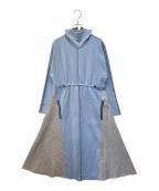TRUNK HIROKO KOSHINOトランク ヒロコ コシノ）の古着「ブロッキングデザインドルマンワンピース　RSPCA-13590」｜ブルー