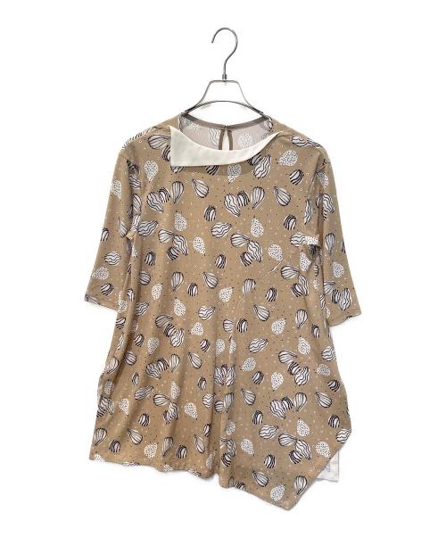 HIROKO KOSHINO（ヒロコ コシノ）HIROKO KOSHINO (ヒロコ コシノ) アシンメトリーヘム小付き柄チュニック　RHPHT-42520 ベージュ サイズ:38の古着・服飾アイテム