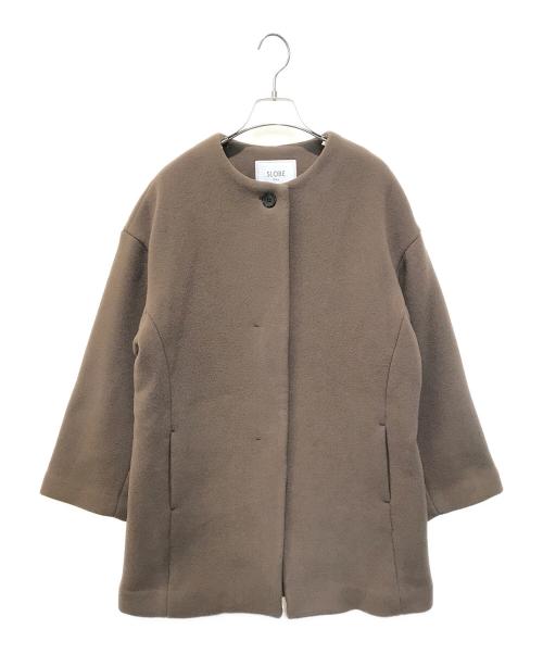 SLOBE IENA（スローブ イエナ）SLOBE IENA (スローブ イエナ) ウールダブルモッサ ノーカラーショートコート　23020912401030 ブラウン サイズ:38の古着・服飾アイテム