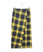 SHIPSシップス）の古着「チェック フリンジ スカート　313-25-0602」｜イエロー