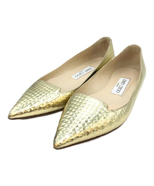 JIMMY CHOO（ジミーチュウ）JIMMY CHOO (ジミーチュウ) フラットパンプス ゴールド サイズ:34の古着・服飾アイテム