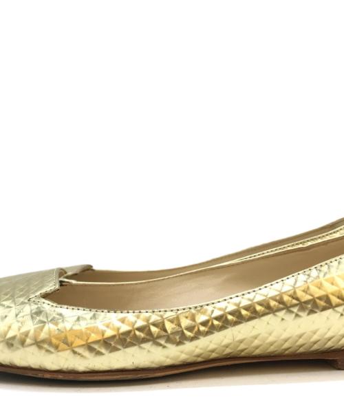 JIMMY CHOO（ジミーチュウ）JIMMY CHOO (ジミーチュウ) フラットパンプス ゴールド サイズ:34の古着・服飾アイテム
