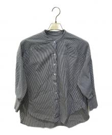 SOEJU（ソージュ）の古着「バンドカラーストライプシャツ　S-00-SB-032」｜ブラック×ホワイト