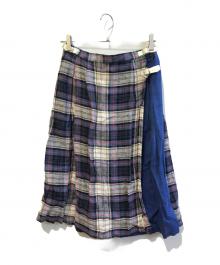 O'NEIL OF DUBLIN×Dessin（オニールオブダブリン×デッサン）の古着「リネンチェックラップスカート　C5073B」｜ネイビー