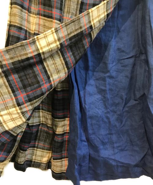 O'NEIL OF DUBLIN（オニールオブダブリン）O'NEIL OF DUBLIN (オニールオブダブリン) Dessin (デッサン) リネンチェックラップスカート　C5073B ネイビー サイズ:Mの古着・服飾アイテム