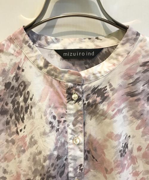 mizuiro-ind（ミズイロインド）mizuiro-ind (ミズイロインド) 総柄バンドカラーシャツワンピース ピンク サイズ:Freeの古着・服飾アイテム