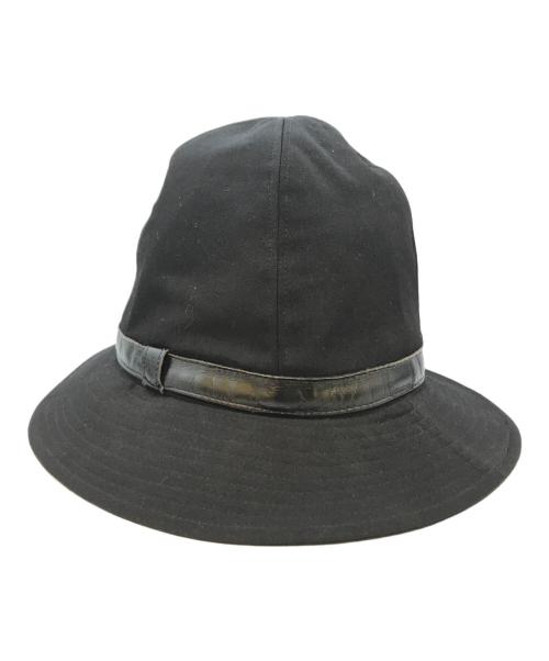 Yohji Yamamoto pour homme（ヨウジヤマモト プールオム）Yohji Yamamoto pour homme (ヨウジヤマモト プールオム) レザーリボンウールギャバジンフェドラハット ブラックの古着・服飾アイテム