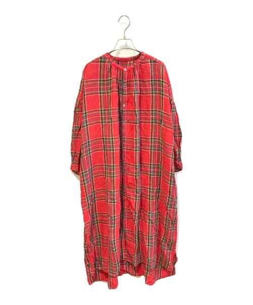 universal tissu（ユニバーサルティシュ）UNIVERSAL TISSU (ユニバーサルティシュ) リネンチェックワンピース　UT200OP046 レッド サイズ:Freeの古着・服飾アイテム