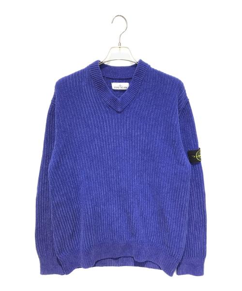 STONE ISLAND（ストーンアイランド）STONE ISLAND (ストーンアイランド) Vネックリブニット　7515554A5 ブルー サイズ:XLの古着・服飾アイテム