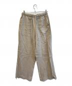 GALERIE VIEギャルリーヴィー）の古着「リブコンビフレンチリネン ワイドイージーパンツ 23-04-51-04202」｜ブラウン