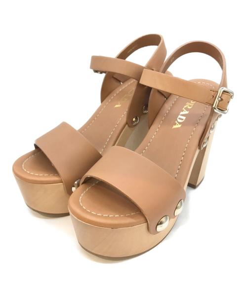 PRADA（プラダ）PRADA (プラダ) ウェッジソールサンダル ブラウン サイズ:35の古着・服飾アイテム