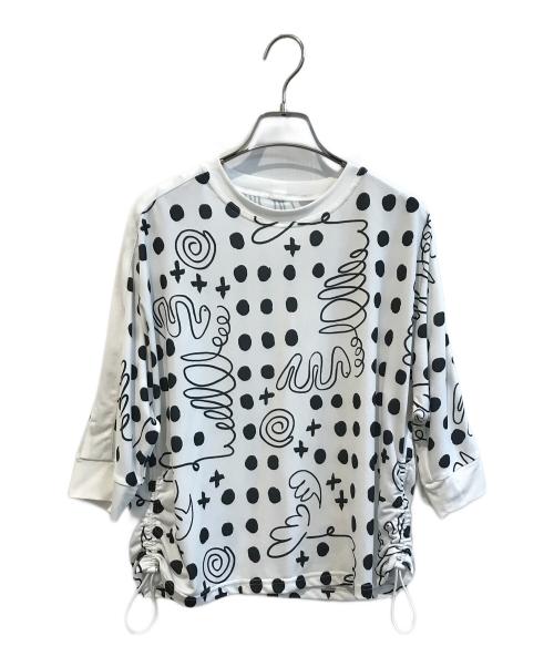 TRUNK HIROKO KOSHINO（トランク ヒロコ コシノ）TRUNK HIROKO KOSHINO (トランク ヒロコ コシノ) 幾何ドット柄ドロストアレンジカットソー　RSKHB-19430 ホワイト サイズ:Mの古着・服飾アイテム
