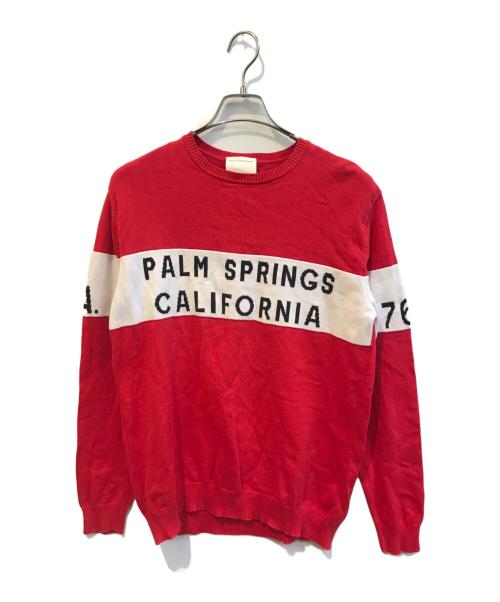 P.M.D.S.（ピーエムディーエス）P.M.D.S. (ピーエムディーエス) クルーネックコットンニット レッド サイズ:Lの古着・服飾アイテム