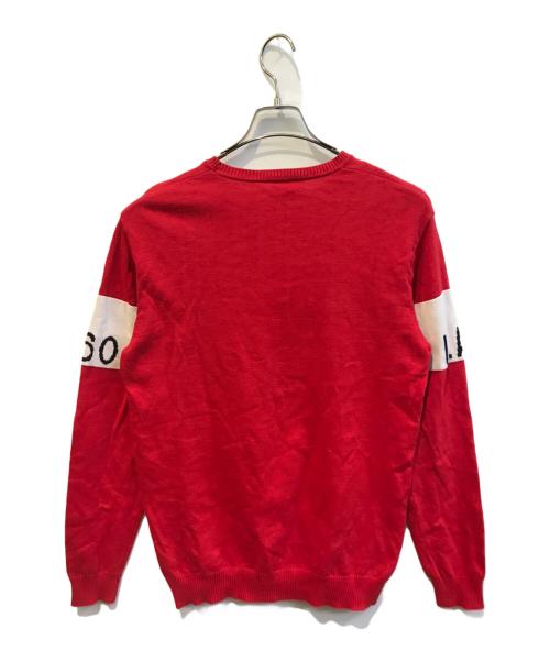 P.M.D.S.（ピーエムディーエス）P.M.D.S. (ピーエムディーエス) クルーネックコットンニット レッド サイズ:Lの古着・服飾アイテム