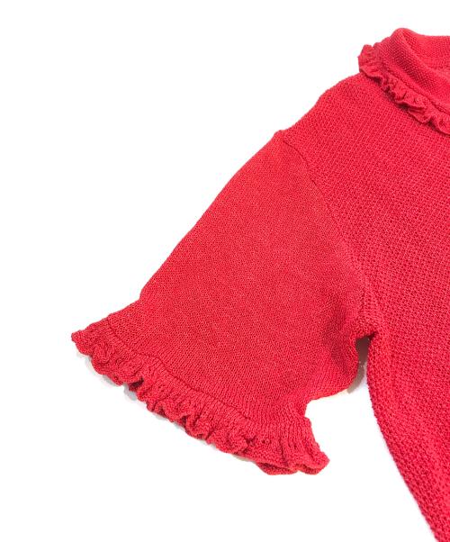 BEAMS BOY（ビームスボーイ）BEAMS BOY (ビームスボーイ) 7ゲージ フリル ポロ カーディガン　13-05-0147-126-35-88　 レッド サイズ:ＦＲＥＥ 未使用品の古着・服飾アイテム