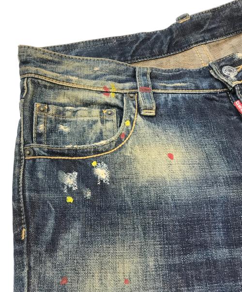 DSQUARED2（ディースクエアード）DSQUARED2 (ディースクエアード) ダメージ加工ペイントデニムパンツ インディゴ サイズ:Mの古着・服飾アイテム