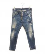 DSQUARED2ディースクエアード）の古着「ダメージ加工ペイントデニムパンツ　S74LB0423 S30342」｜インディゴ