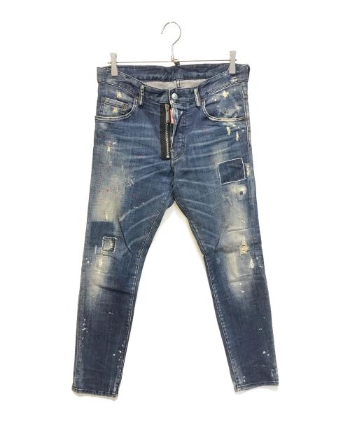 DSQUARED2（ディースクエアード）DSQUARED2 (ディースクエアード) ダメージ加工ペイントデニムパンツ　S74LB0423 S30342 インディゴ サイズ:Lの古着・服飾アイテム