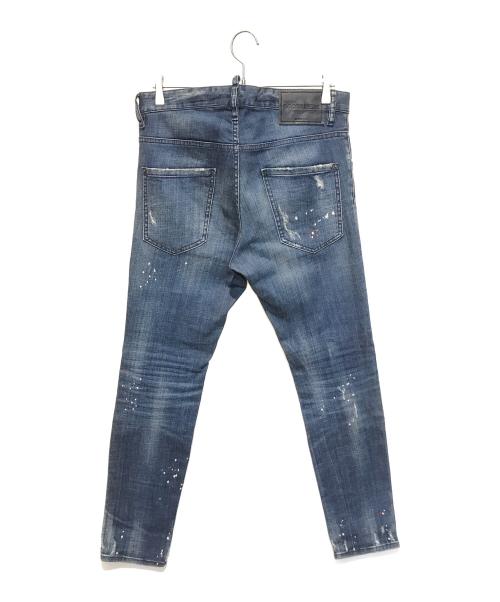 DSQUARED2（ディースクエアード）DSQUARED2 (ディースクエアード) ダメージ加工ペイントデニムパンツ　S74LB0423 S30342 インディゴ サイズ:Lの古着・服飾アイテム