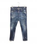 DSQUARED2ディースクエアード）の古着「ダメージ加工ペイントデニムパンツ S74LA0898 S30342」｜インディゴ
