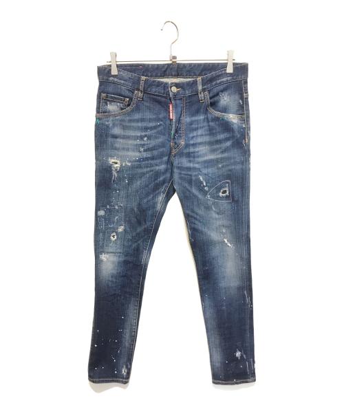 DSQUARED2（ディースクエアード）DSQUARED2 (ディースクエアード) ダメージ加工ペイントデニムパンツ S74LA0898 S30342 インディゴ サイズ:Lの古着・服飾アイテム