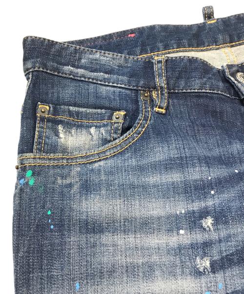 DSQUARED2（ディースクエアード）DSQUARED2 (ディースクエアード) ダメージ加工ペイントデニムパンツ S74LA0898 S30342 インディゴ サイズ:Lの古着・服飾アイテム