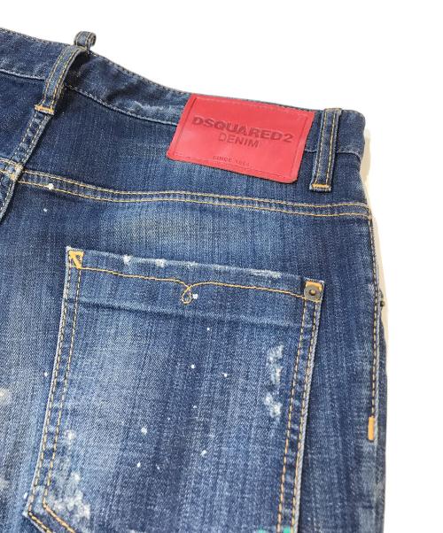 DSQUARED2（ディースクエアード）DSQUARED2 (ディースクエアード) ダメージ加工ペイントデニムパンツ S74LA0898 S30342 インディゴ サイズ:Lの古着・服飾アイテム