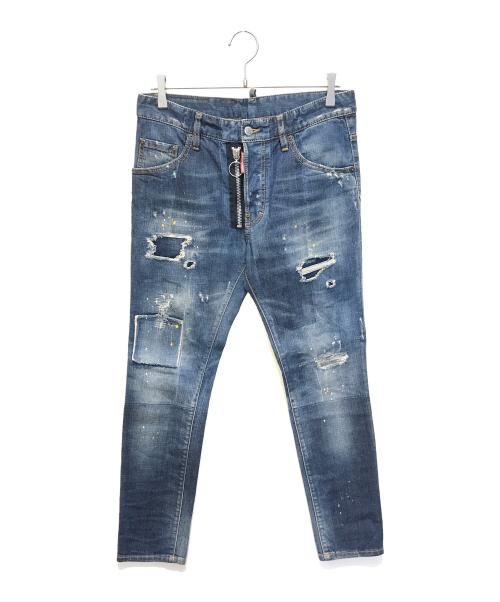 DSQUARED2（ディースクエアード）DSQUARED2 (ディースクエアード) ダメージ加工ペイントデニムパンツ S74LB0114 S30144 インディゴ サイズ:Mの古着・服飾アイテム