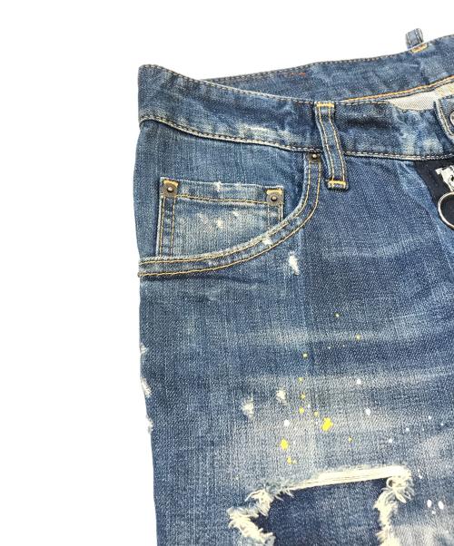 DSQUARED2（ディースクエアード）DSQUARED2 (ディースクエアード) ダメージ加工ペイントデニムパンツ S74LB0114 S30144 インディゴ サイズ:Mの古着・服飾アイテム