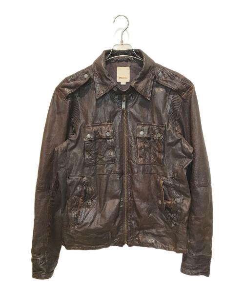 DIESEL（ディーゼル）DIESEL (ディーゼル) ラムレザージャケット ブラウン サイズ:XLの古着・服飾アイテム