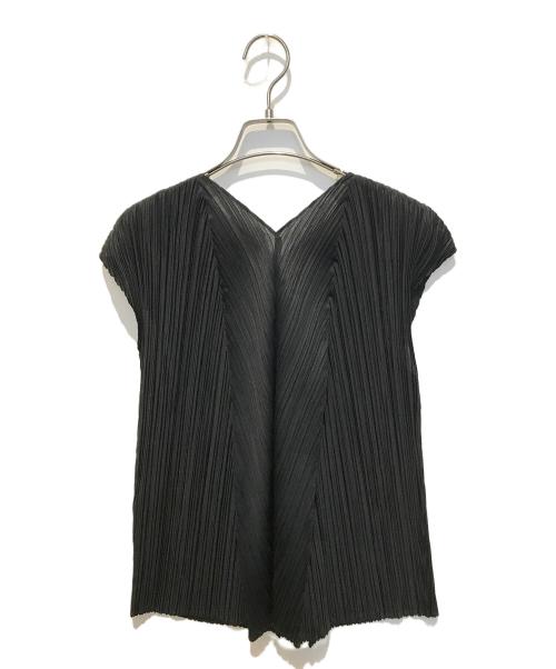 PLEATS PLEASE（プリーツプリーズ）PLEATS PLEASE (プリーツプリーズ) Vネックノースリーブプリーツカットソー　PP61-JK226 ブラック サイズ:Lの古着・服飾アイテム