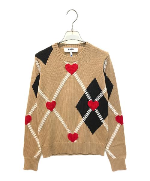 MSGM（エムエスジーエム）MSGM (エムエスジーエム) アーガイルハートニット　2341MDM156 ベージュ サイズ:Sの古着・服飾アイテム