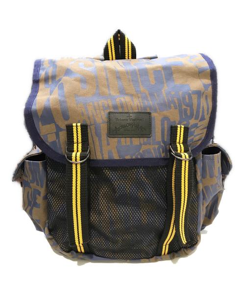 Vivienne Westwood ANGLOMANIA（ヴィヴィアンウエストウッドアングロマニア）VIVIENNE WESTWOOD ANGLOMANIA (ヴィヴィアンウエストウッドアングロマニア) 総柄バックパック カーキ×ネイビーの古着・服飾アイテム