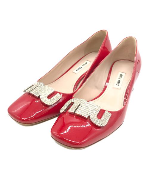 MIU MIU（ミュウミュウ）MIU MIU (ミュウミュウ) ビジューパンプス　5X328A レッド サイズ:35の古着・服飾アイテム