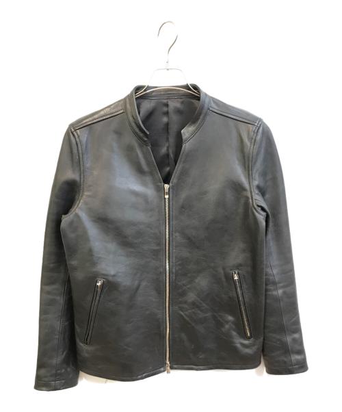 NO ID.（ノーアイディー）NO ID. (ノーアイディー) カウレザーVネックシングルライダースJKT　849030-681L ブラック サイズ:2の古着・服飾アイテム