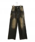 EMODAエモダ）の古着「リボングラフィックルーズジーンズ」｜ブラック