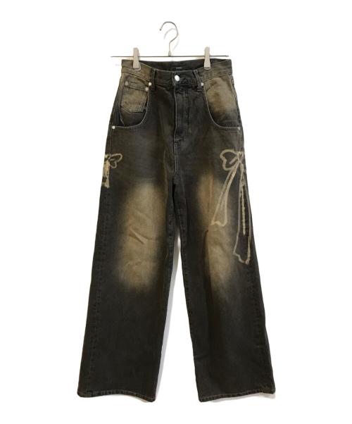 EMODA（エモダ）EMODA (エモダ) リボングラフィックルーズジーンズ ブラック サイズ:2の古着・服飾アイテム